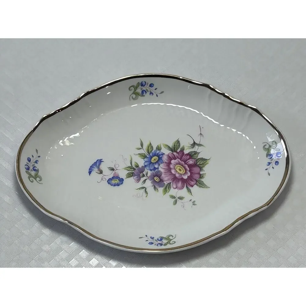 HOLLOHAZA HUNGARY Porcelain Trinket Dish Floral‎ Back stamp